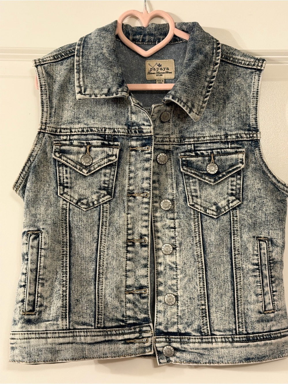 Papaya Acid-Wash Gray Denim Vest Jacket